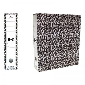 ARCHIVADOR A·Z CARTÓN FORRADO PAPEL IMPRESO JASPEADO 300x300